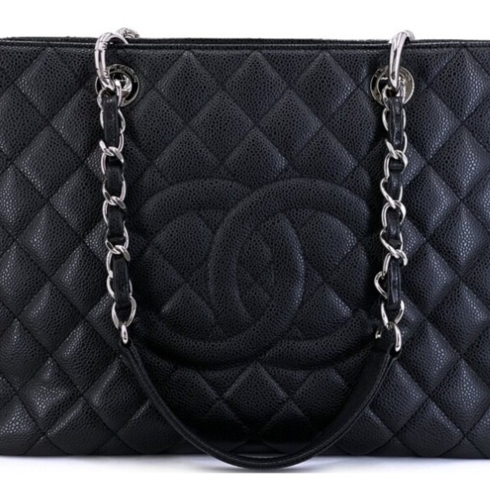 Chanel Black Quilted Caviar Grand Shopper Tote GST Silver Hardware